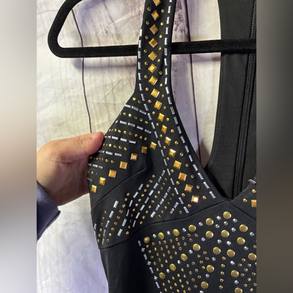 Bebe Elegant Black beaded Studded halter Dress XS - Picture 2 of 6